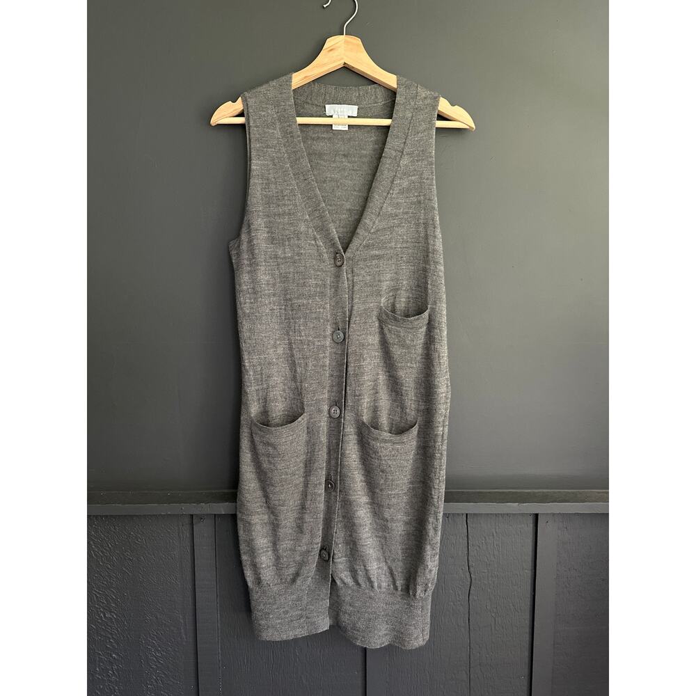 NICOLE FARHI Wool Gray Button Front Sleeveless Sweater Dress w Pockets Size XS